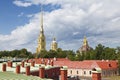 View of the Peter and Paul Cathedral and the roofs of the same name fortress