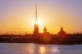 View of Peter and Paul fortress in the sunset, St. Petersburg, Russia