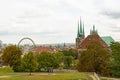 view from the Petersberg in Erfurt over the cathedral square during Oktoberfest