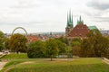 view from the Petersberg in Erfurt over the cathedral square during Oktoberfest