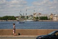 View of Petrovskaya embankment of the Neva river from the Kutuzov embankment and summer garden