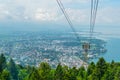 View of a pfanderbahn cable car with the Austrian city Bregenz behind it....IMAGE Royalty Free Stock Photo