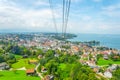 View of a pfanderbahn cable car with the Austrian city Bregenz behind it....IMAGE Royalty Free Stock Photo