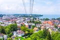 View of a pfanderbahn cable car with the Austrian city Bregenz behind it....IMAGE Royalty Free Stock Photo