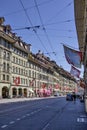 View of the pfeiferbrunnen fountain and street in the center of Bern, Switzerland