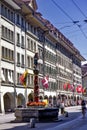 View of the pfeiferbrunnen fountain and street in the center of Bern, Switzerland