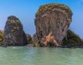 A view in Phang Nga Bay of the seaward side of Khao Phing Kan island in Thailand
