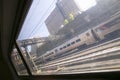 View of Philadelphia skyline from moving Amtrak train, Philadelphia, Pennsylvania