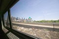 View of Philadelphia skyline from moving Amtrak train, Philadelphia, Pennsylvania