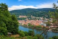 View from the Philosopher`s Path to the old town of Heidelberg with the castle and the Holy Spirit Church, Baden Wuerttemberg, Ge Royalty Free Stock Photo