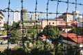 View on Phnom Penh through barbed wire fence from S21 Tuol Sleng Genocide Museum Phnom Penh Cambodia Royalty Free Stock Photo