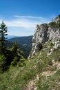 View of Piatra Soimului Peak Hawk`s stone in Rarau mountains,  Bucovina,  Romania Royalty Free Stock Photo