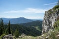 View of Piatra Soimului Peak Hawk`s stone in Rarau mountains,  Bucovina,  Romania Royalty Free Stock Photo