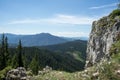 View of Piatra Soimului Peak Hawk`s stone in Rarau mountains,  Bucovina,  Romania Royalty Free Stock Photo