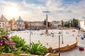 View on Piazza del Popolo with the Egyptian Obelisk, fountains and Twin Churches, Rome, Italy Royalty Free Stock Photo