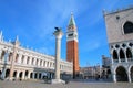 View of Piazzetta San Marco with St Mark`s Campanile, Lion of Ve