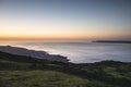 View on the Pico-Sao Jorge channel and Sao Roque after sunset as seen from the central plateau on Pico Island Royalty Free Stock Photo