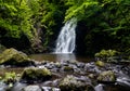 View of the picturesque Gleno Waterfall in the Glens of Antrim near Larne