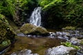 View of the picturesque Gleno Waterfall in the Glens of Antrim near Larne