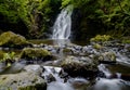 View of the picturesque Gleno Waterfall in the Glens of Antrim near Larne