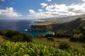 View of a picturesque landscape stretching towards a deep blue ocean: Ponta Delgada, Portuga