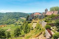 View of the picturesque medieval village in valley. Royalty Free Stock Photo