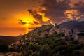 View of the picturesque medieval village of Vatheia with towers, Lakonia, Peloponnese.