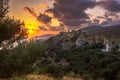 View of the picturesque medieval village of Vatheia with towers, Lakonia, Peloponnese.