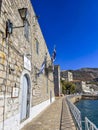 View from the picturesque port of Hydra island. The harbor or port as it`s also called, is the main focal point of Hydra located Royalty Free Stock Photo