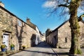 View of a street in Cartmel, Cumbria with tree Royalty Free Stock Photo