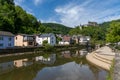 View of the picturesque village and castle of Vianden on the Our River in Luxembourg Royalty Free Stock Photo