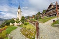 View of the picturesque village of Chamois, in Val D`Aosta, Italy. Its peculiarity is that cars are not allowed in the village.