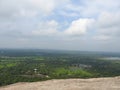 The view on the Pidurangala mountain from Sigiriya Rock or Sinhagiri aerial panoramic, Dambulla in Sri Lanka Royalty Free Stock Photo