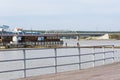 View of the pier and the bridge over the river. The River Berd,