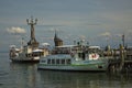 View of the pier with moored ships and the Imperia statue, Konstanz, Germany. Royalty Free Stock Photo