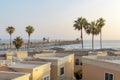 View of the pier and palm trees on the beach of Oceanside, California Royalty Free Stock Photo