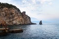 View of pier and Parus Sail rock in Black Sea Royalty Free Stock Photo