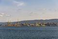 View of Pier VII of the Port of Trieste with cranes for loading:unloading containers Royalty Free Stock Photo