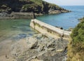 View of piers and open sea at Boscastle