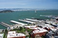 View of piers in San Francisco bay and Oakland bri