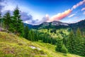 View of Pietrele Albe mountaine peak at summer time. Majestic sunset