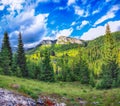 View of Pietrele Albe mountaine peak at summer time. Majestic sunset