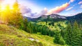 View of Pietrele Albe mountaine peak at summer time. Majestic sunset