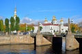 View of the Pikalov bridge and Naval Cathedral of St. Nicholas a