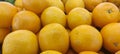 View of pile of oranges being sold in market place, top view of sunkist oranges, yellow round fruits, fresh fruit background Royalty Free Stock Photo