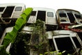 View of a pile of unused train carriages Royalty Free Stock Photo