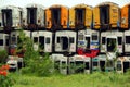 View of a pile of unused train carriages Royalty Free Stock Photo