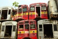 View of a pile of unused train carriages Royalty Free Stock Photo