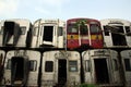 View of a pile of unused train carriages Royalty Free Stock Photo