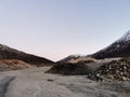 View of piled gravel and sand on the island of Kvaloya in Tromso, Norway